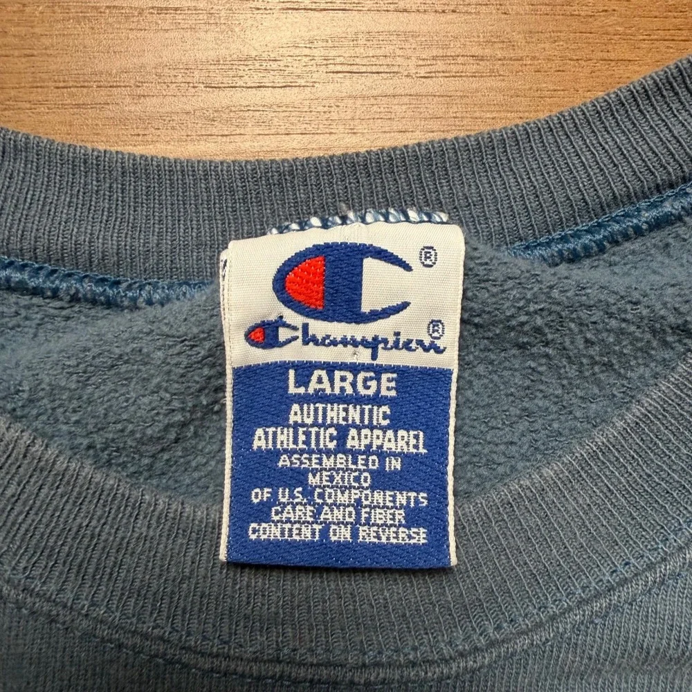 Vintage Champion Sweatshirt Men Large Blue Crew Neck Long Sleeve Embroidered Y2K